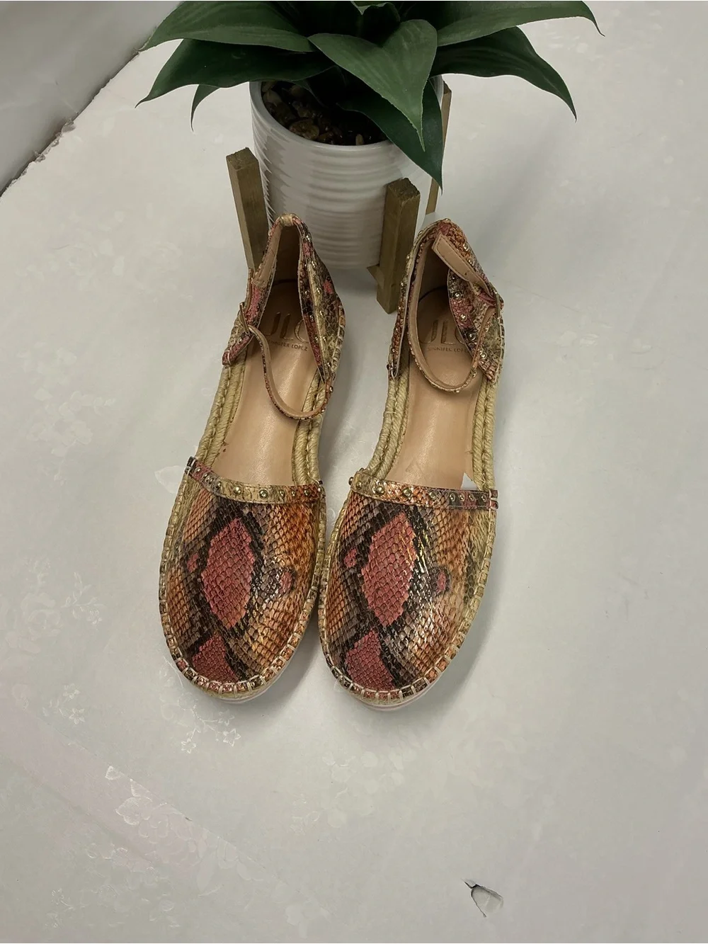 Woven Snake-Print Espadrille Flatform Sandal in Pink and Tan